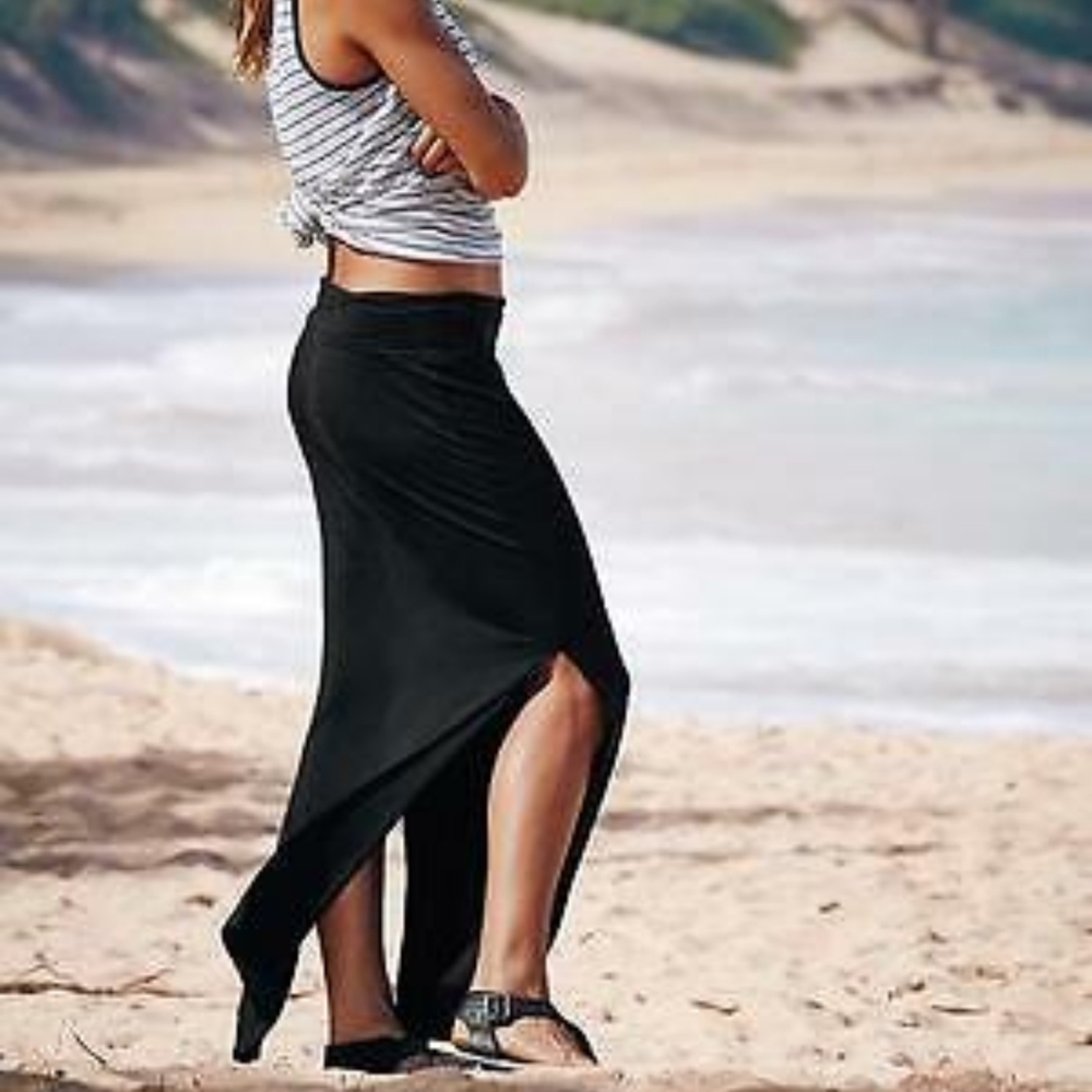 ATHLETA Black MARINA Maxi Skirt Side Slits